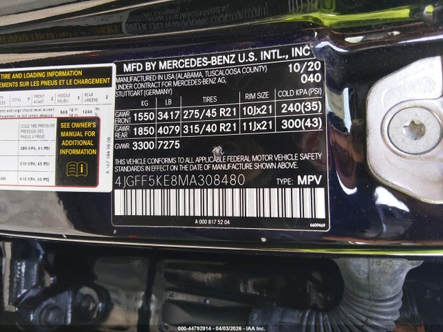 Продажа на аукционе авто 2021 Mercedes-benz Gls 450 4matic, vin: 4JGFF5KE8MA308480, номер лота: 44792914