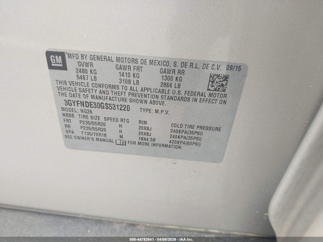 Продаж на аукціоні авто 2016 Cadillac Srx Premium Collection, vin: 3GYFNDE30GS531220, номер лоту: 44792941