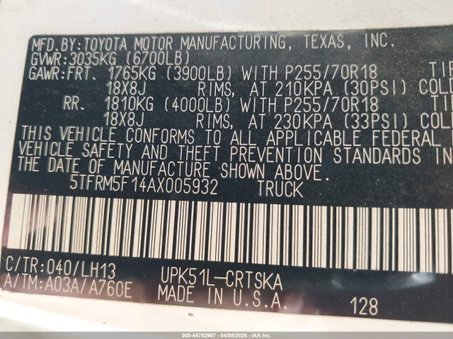 2010 TOYOTA TUNDRA 5TFRM5F14AX005932 Photo 8