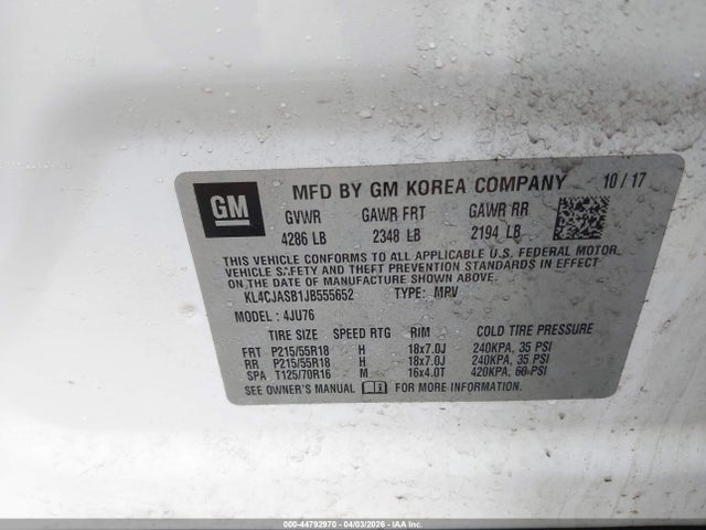 44792970 :رقم المزاد ، KL4CJASB1JB555652 vin ، 2018 Buick Encore Preferred مزاد بيع