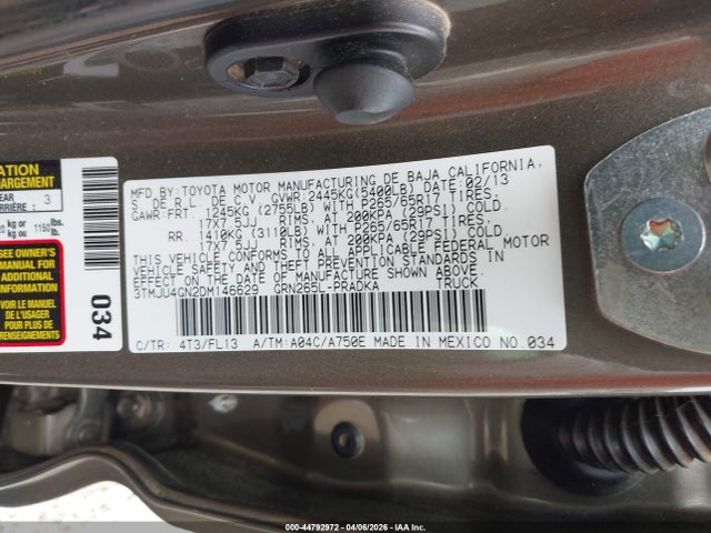 44792972 :رقم المزاد ، 3TMJU4GN2DM146629 vin ، 2013 Toyota Tacoma Prerunner V6 مزاد بيع