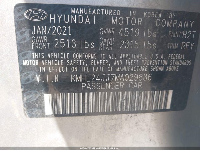 2021 HYUNDAI SONATA KMHL24JJ7MA029836 Photo 8