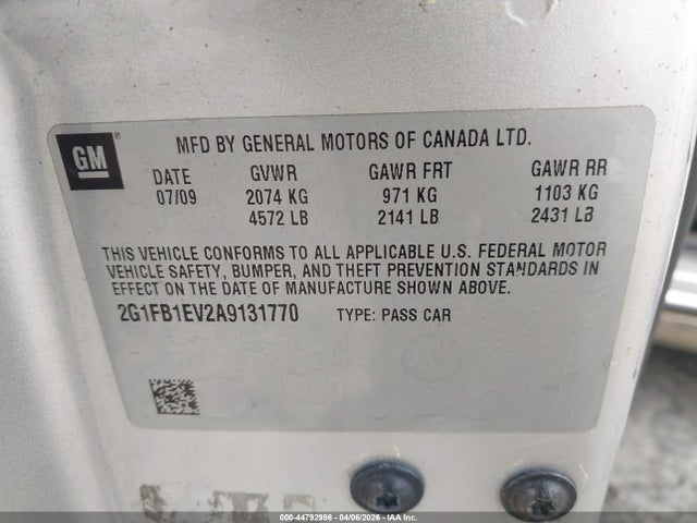 44792996 :رقم المزاد ، 2G1FB1EV2A9131770 vin ، 2010 Chevrolet Camaro 1lt مزاد بيع