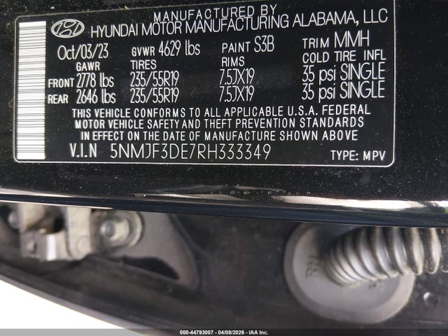 Aukcja sprzedaży 2024 Hyundai Tucson Sel, vin: 5NMJF3DE7RH333349, numer aukcji: 44793007