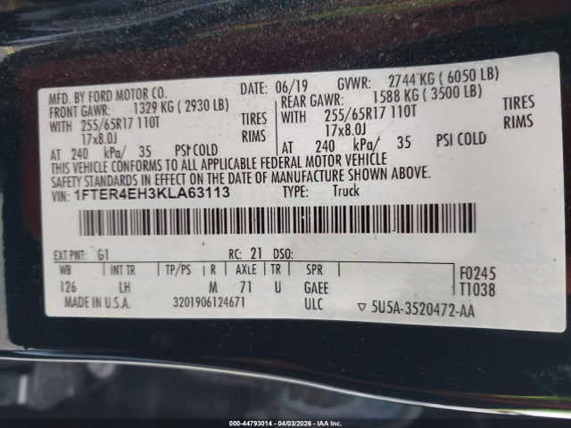 2019 FORD RANGER 1FTER4EH3KLA63113 Photo 8