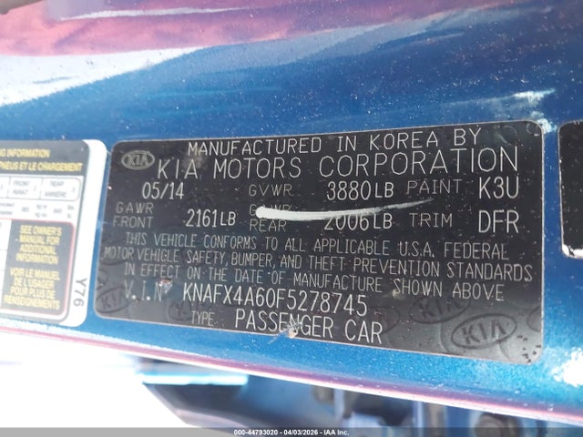 44793020 :رقم المزاد ، KNAFX4A60F5278745 vin ، 2015 Kia Forte Lx مزاد بيع