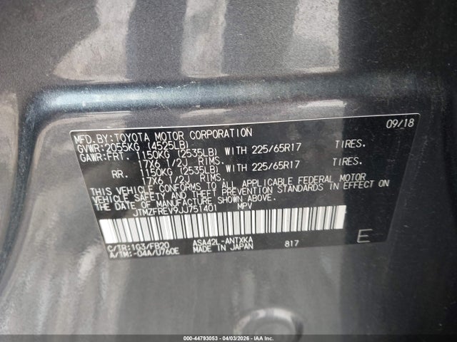 JTMZFREV9JJ751401 Toyota RAV4 LE
