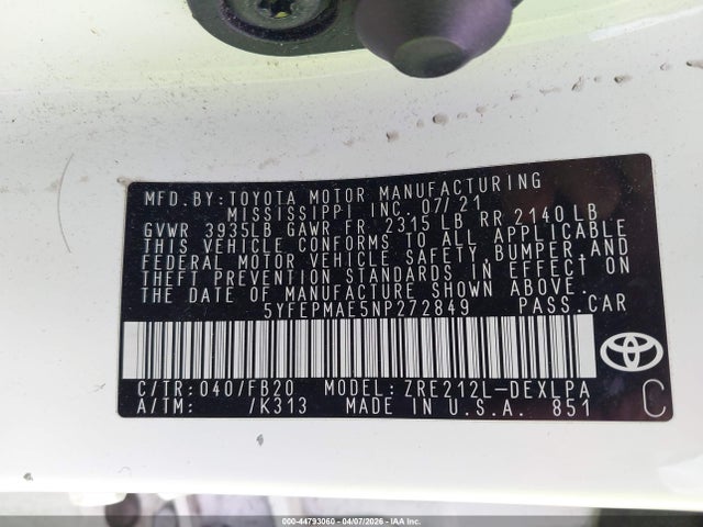 Toyota COROLLA LE 2022 5YFEPMAE5NP272849 Image 9
