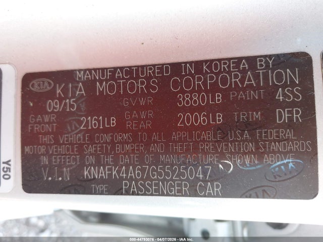 Auction sale of the 2016 Kia Forte Lx, vin: KNAFK4A67G5525047, lot number: 44793076