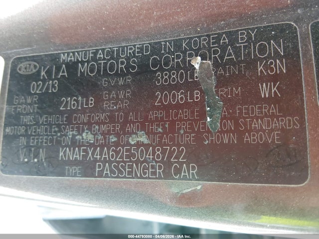 44793080 :رقم المزاد ، KNAFX4A62E5048722 vin ، 2014 Kia Forte Lx مزاد بيع