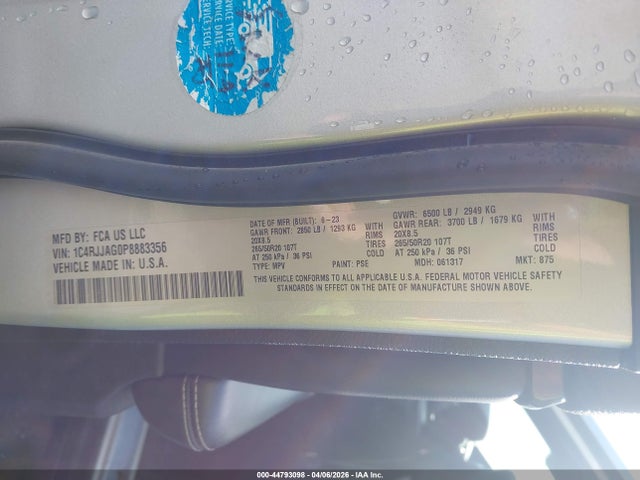 Aukcja sprzedaży 2023 Jeep Grand Cherokee L Altitude 4x2, vin: 1C4RJJAG0P8883356, numer aukcji: 44793098
