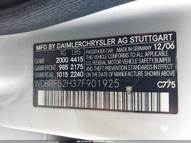 Продажа на аукционе авто 2007 Mercedes-benz C 230 Sport, vin: WDBRF52H37F901925, номер лота: 44793116