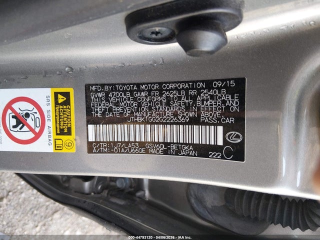 Aukcja sprzedaży 2016 Lexus Es 350, vin: JTHBK1GG2G2226369, numer aukcji: 44793120
