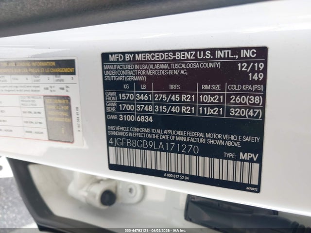 Продаж на аукціоні авто 2020 Mercedes-benz Gle 580 4matic, vin: 4JGFB8GB9LA171270, номер лоту: 44793121