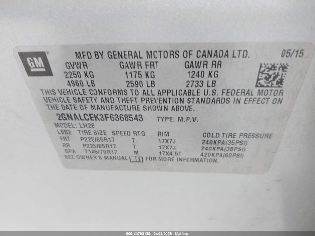 2015 CHEVROLET EQUINOX 2GNALCEK3F6368543 Photo 8