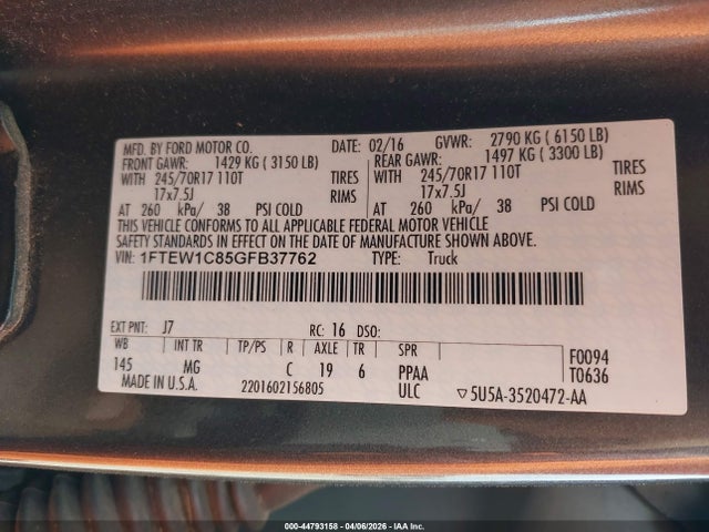 Ford F-150 Xlt 2016 1FTEW1C85GFB37762 Image 9
