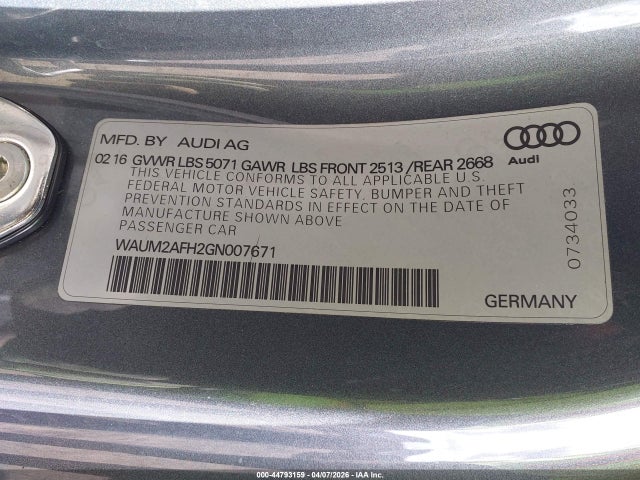Продаж на аукціоні авто 2016 Audi A5 2.0t Premium, vin: WAUM2AFH2GN007671, номер лоту: 44793159