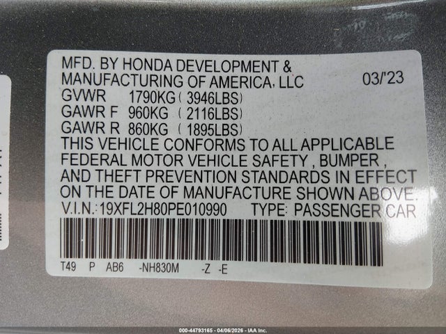 Aukcja sprzedaży 2023 Honda Civic Sport, vin: 19XFL2H80PE010990, numer aukcji: 44793165