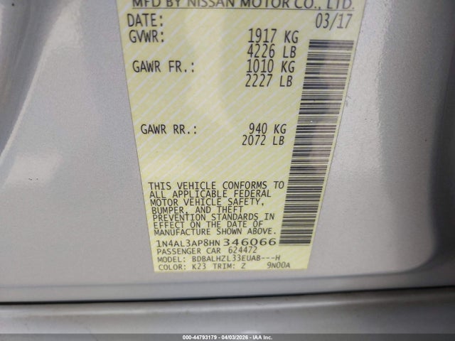 1N4AL3AP8HN346066 Nissan Altima 2.5 Sr