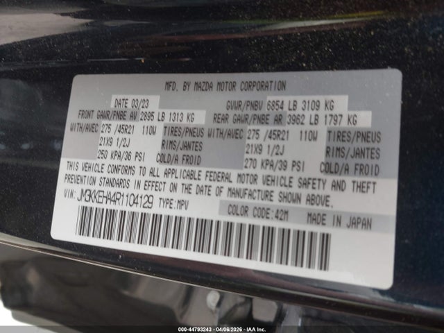 Aukcja sprzedaży 2024 Mazda Cx-90 Phev Premium Plus, vin: JM3KKEHA4R1104129, numer aukcji: 44793243