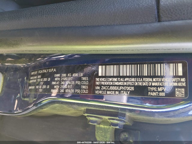 Продаж на аукціоні авто 2018 Jeep Renegade Latitude 4x4, vin: ZACCJBBBXJPH70626, номер лоту: 44793259