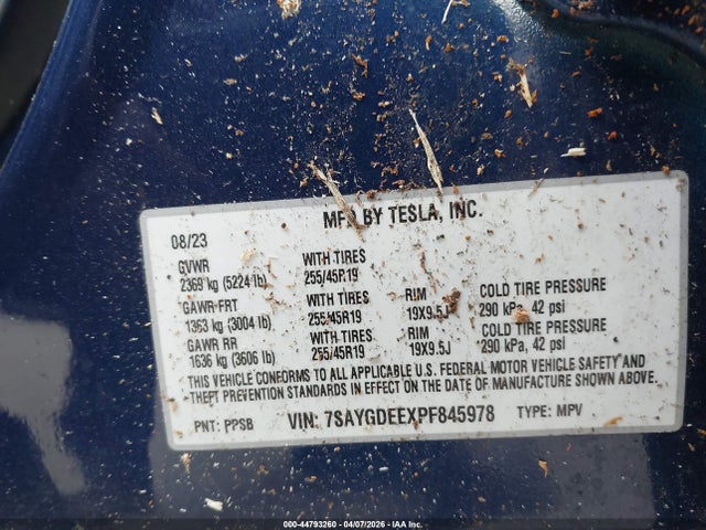 44793260 :رقم المزاد ، 7SAYGDEEXPF845978 vin ، 2023 Tesla Model Y مزاد بيع