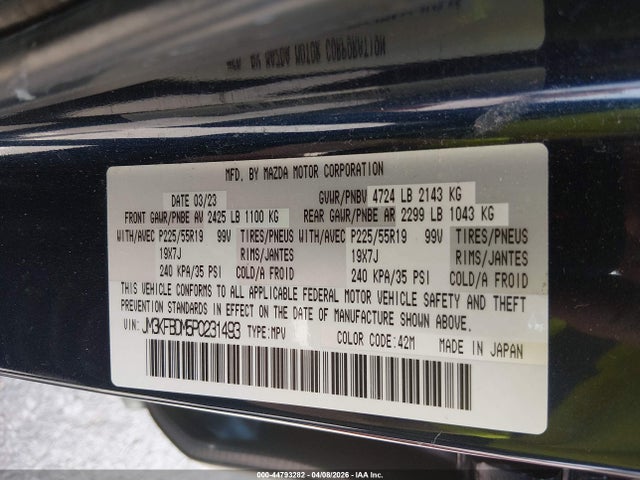 44793282 :رقم المزاد ، JM3KFBDM5P0231493 vin ، 2023 Mazda Cx-5 2.5 S Premium مزاد بيع