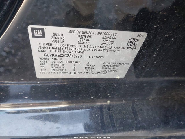 1GCVKREC2GZ310776 Chevrolet Silverado 1500 2lt