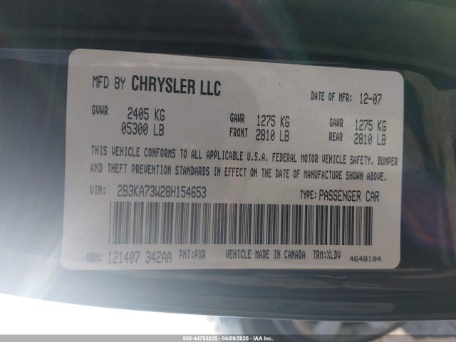 Aukcja sprzedaży 2008 Dodge Charger Srt8, vin: 2B3KA73W28H154653, numer aukcji: 44793325