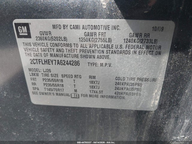 Aukcja sprzedaży 2010 Gmc Terrain Slt-2, vin: 2CTFLHEY7A6244286, numer aukcji: 44793337