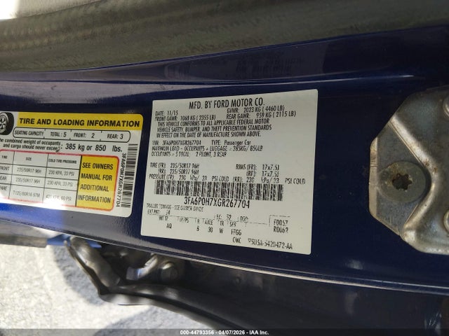 Ford FUSION SE 2016 3FA6P0H7XGR267704 Image 9