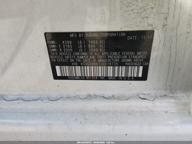 2018 Subaru Impreza 2.0i Premium მანქანა იყიდება აუქციონზე, vin: 4S3GTAB61J3718735, აუქციონის ნომერი: 44793372