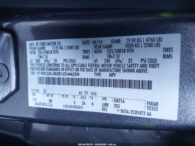 Ford Escape Titanium 2014 1FMCU0J92EUD44259 Image 9