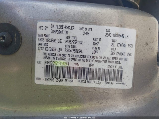 Продажа на аукционе авто 2000 Dodge Durango, vin: 1B4HS28N8YF256644, номер лота: 44793382