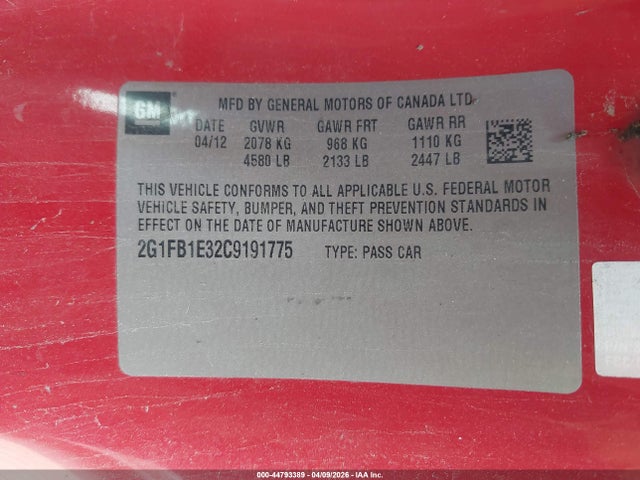 2012 CHEVROLET CAMARO 2G1FB1E32C9191775 Photo 8