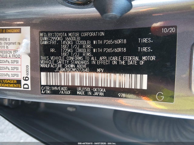 Aukcja sprzedaży 2021 Lexus Gx 460 Premium, vin: JTJAM7BX2M5277640, numer aukcji: 44793415