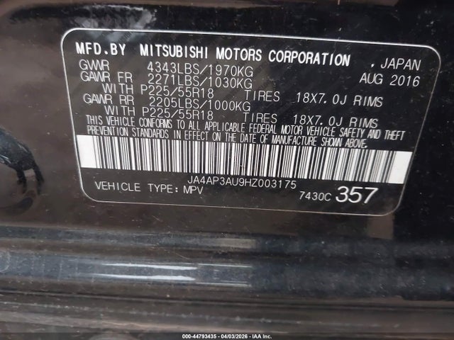 Aukcja sprzedaży 2017 Mitsubishi Outlander Sport 2.0 Es, vin: JA4AP3AU9HZ003175, numer aukcji: 44793435