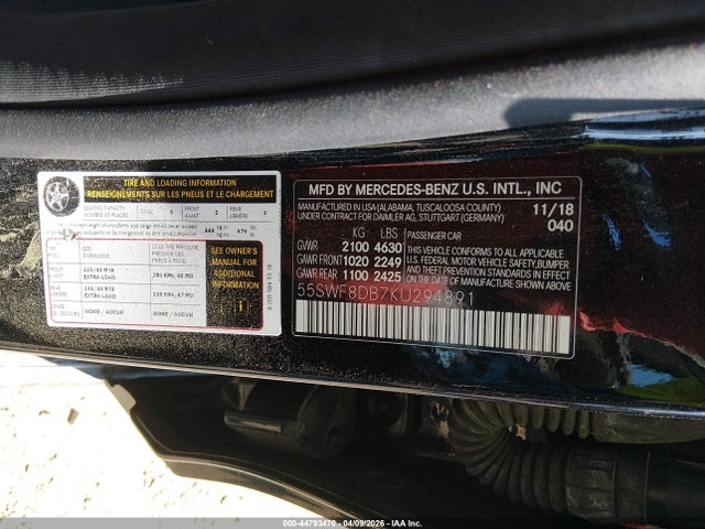 2019 Mercedes-benz C 300 მანქანა იყიდება აუქციონზე, vin: 55SWF8DB7KU294891, აუქციონის ნომერი: 44793470