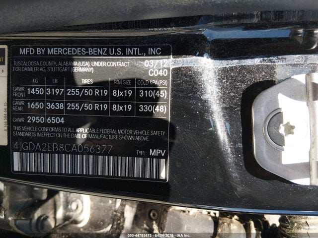 Продажа на аукционе авто 2012 Mercedes-benz Ml 350 Bluetec 4matic, vin: 4JGDA2EB8CA056377, номер лота: 44793473