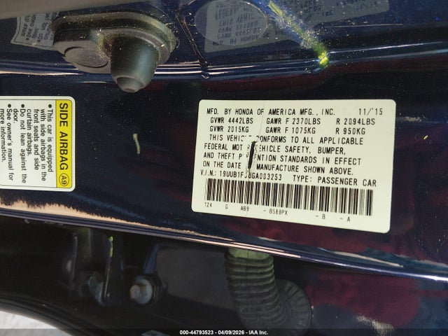 2016 Acura Tlx მანქანა იყიდება აუქციონზე, vin: 19UUB1F38GA003253, აუქციონის ნომერი: 44793523