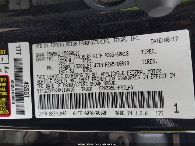 5TFGZ5ANXHX110410 Toyota Tacoma Limited