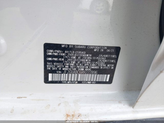 2024 Subaru Crosstrek მანქანა იყიდება აუქციონზე, vin: JF2GUABC6RH222896, აუქციონის ნომერი: 44793570