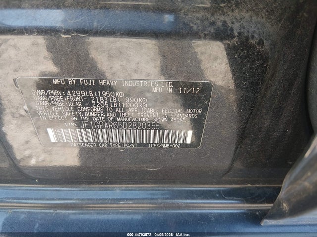 Продажа на аукционе авто 2013 Subaru Impreza 2.0i Sport Limited, vin: JF1GPAR65D2820355, номер лота: 44793572