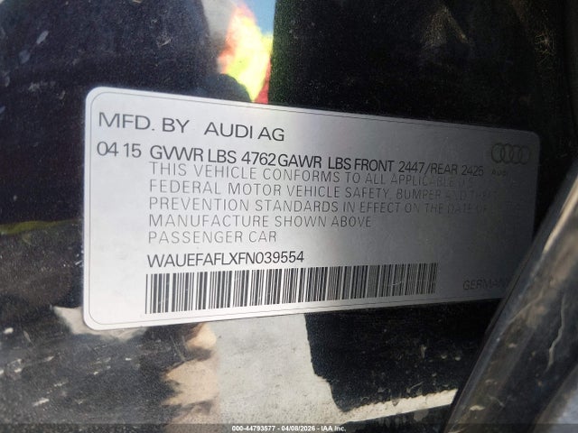 44793577 :رقم المزاد ، WAUEFAFLXFN039554 vin ، 2015 Audi A4 2.0t Premium مزاد بيع