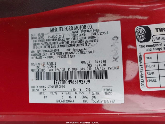 2006 FORD MUSTANG 1ZVFT80N965193799 Photo 8