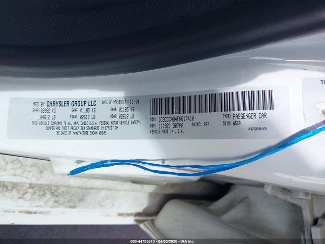Aukcja sprzedaży 2015 Chrysler 200 Limited, vin: 1C3CCCAB4FN617410, numer aukcji: 44793613