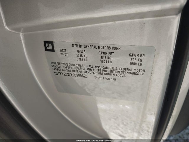 Продажа на аукционе авто 2008 Chevrolet Corvette, vin: 1G1YY26WX85109625, номер лота: 44793661