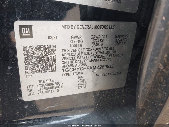 1GCPYCEFXMZ269811 Chevrolet Silverado 1500 4wd Short Bed Custom Trail Boss