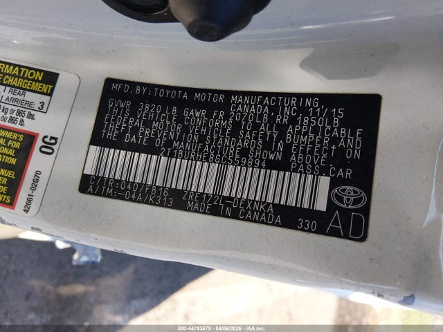 Продажа на аукционе авто 2016 Toyota Corolla Le, vin: 2T1BURHE8GC559894, номер лота: 44793679