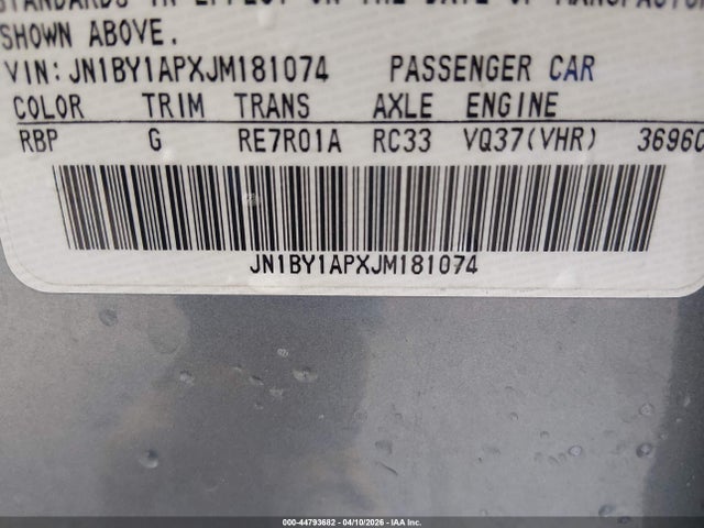 Aukcja sprzedaży 2018 Infiniti Q70 3.7 Luxe, vin: JN1BY1APXJM181074, numer aukcji: 44793682